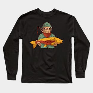 Fishing Dog got a huge fish, Vintage Retro Style Long Sleeve T-Shirt